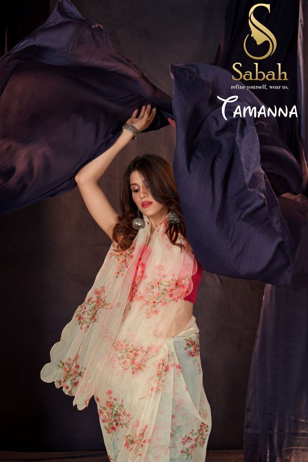 sabah tamanna floral saree vol 1 organza khatli work saree