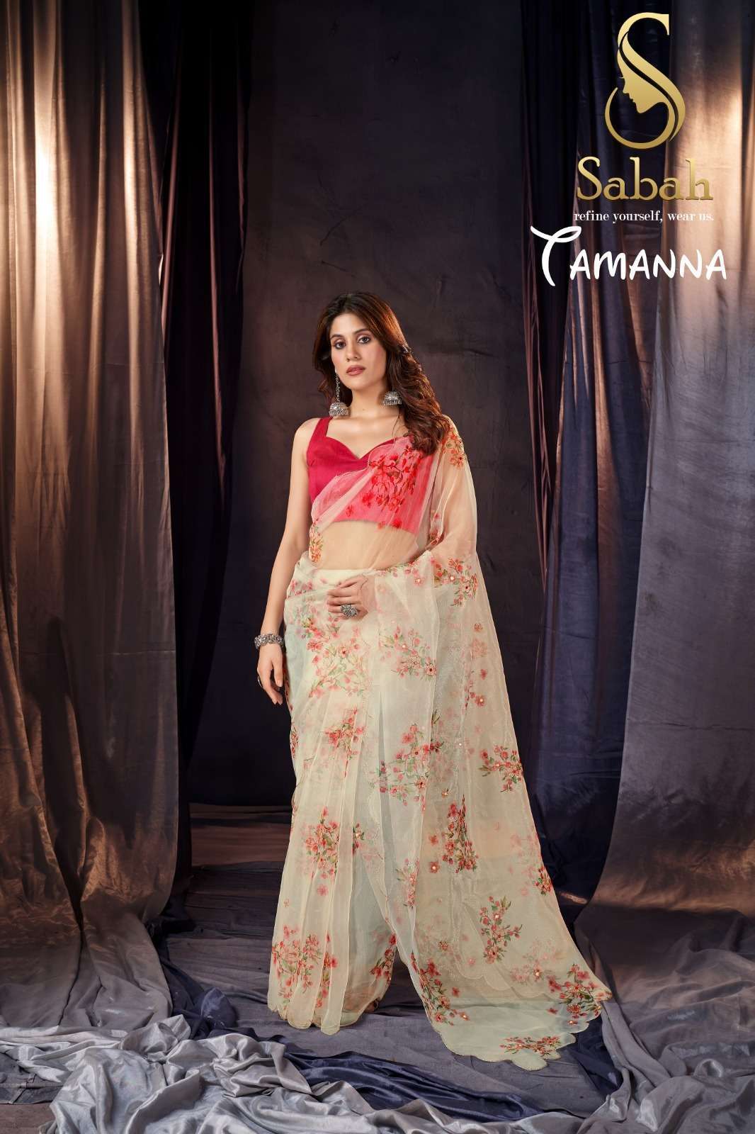 sabah tamanna floral saree vol 1 organza khatli work saree