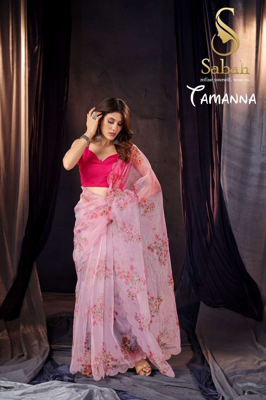 sabah tamanna floral saree vol 1 organza khatli work saree