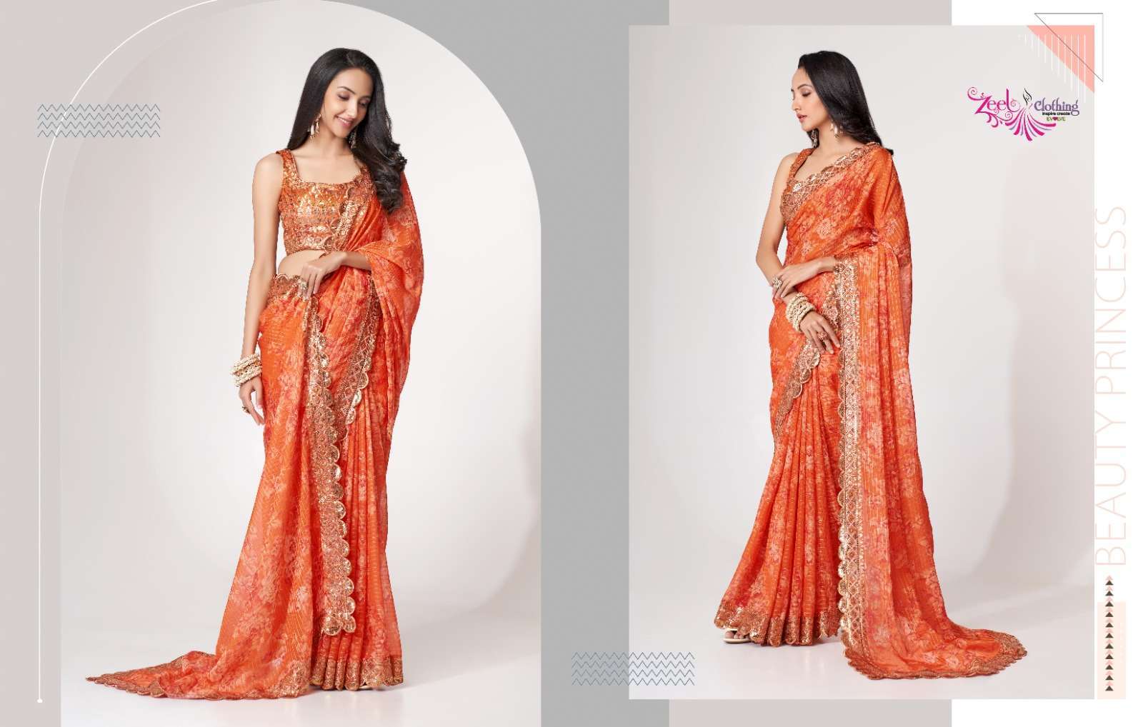 Buy Outstanding Peach Woven Organza Silk Reception Wear Saree - Zeel  Clothing