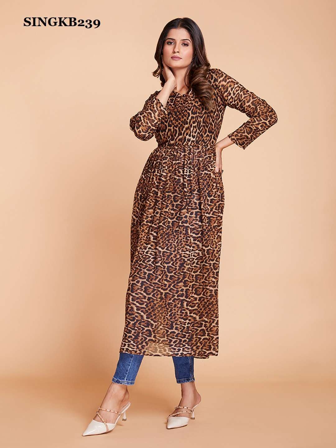 arya singkb239 fancy georgette brown color kurti