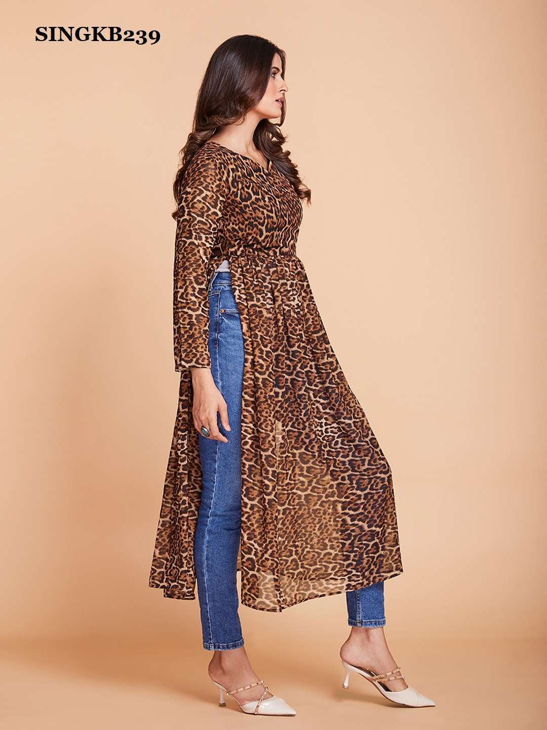 arya singkb239 fancy georgette brown color kurti