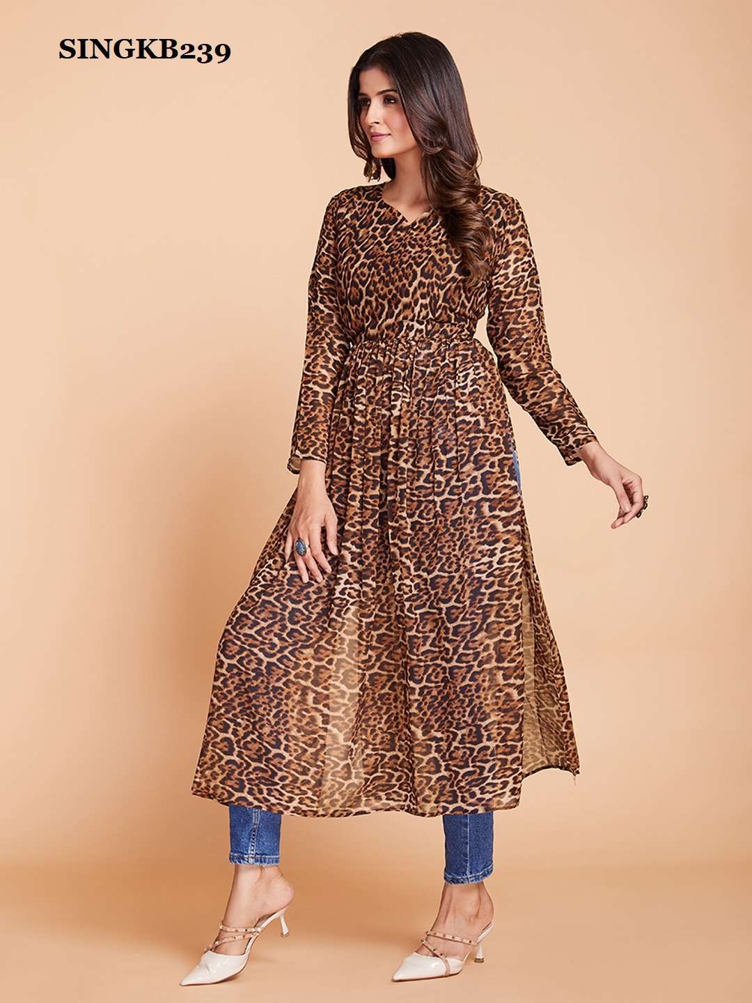 arya singkb239 fancy georgette brown color kurti