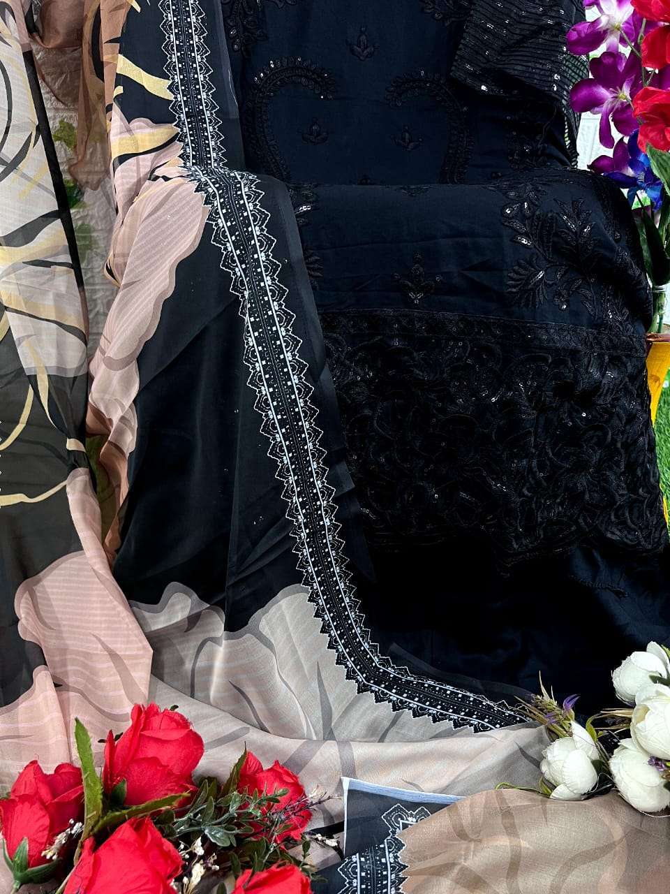 dinsaa 227 black color beautiful work single pakistani salwar suit