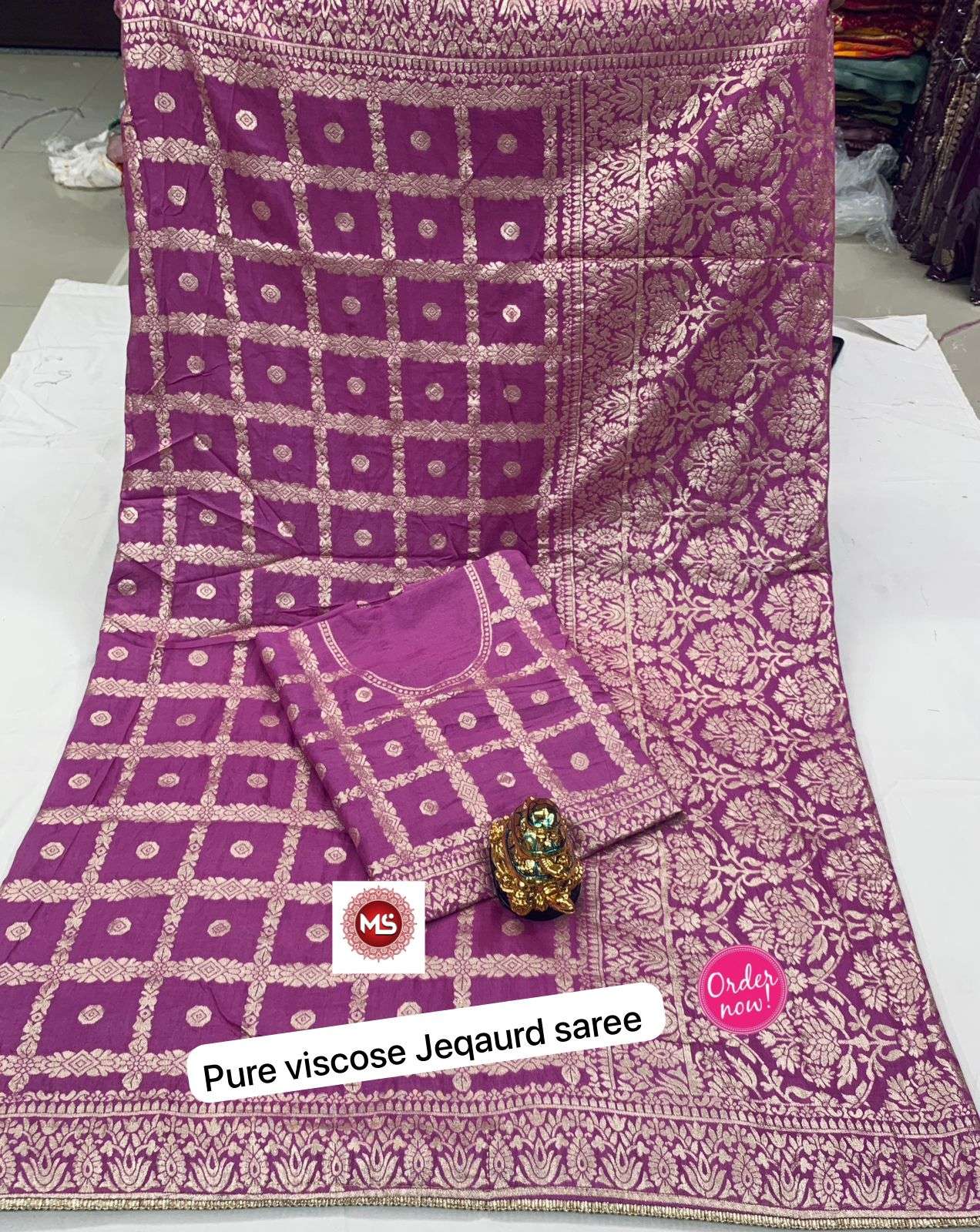 Ms brand desigber pure viscose silk saree zari weaving border
