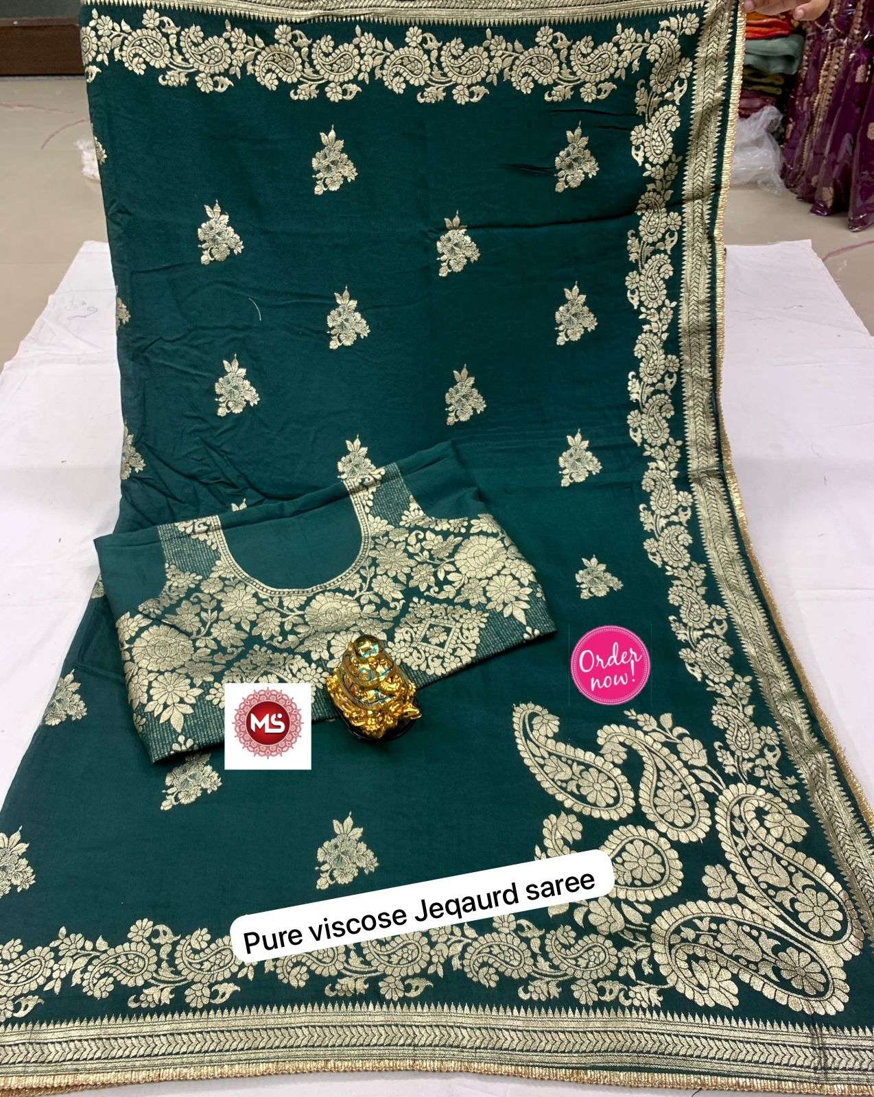 Ms brand desigber pure viscose silk saree zari weaving border
