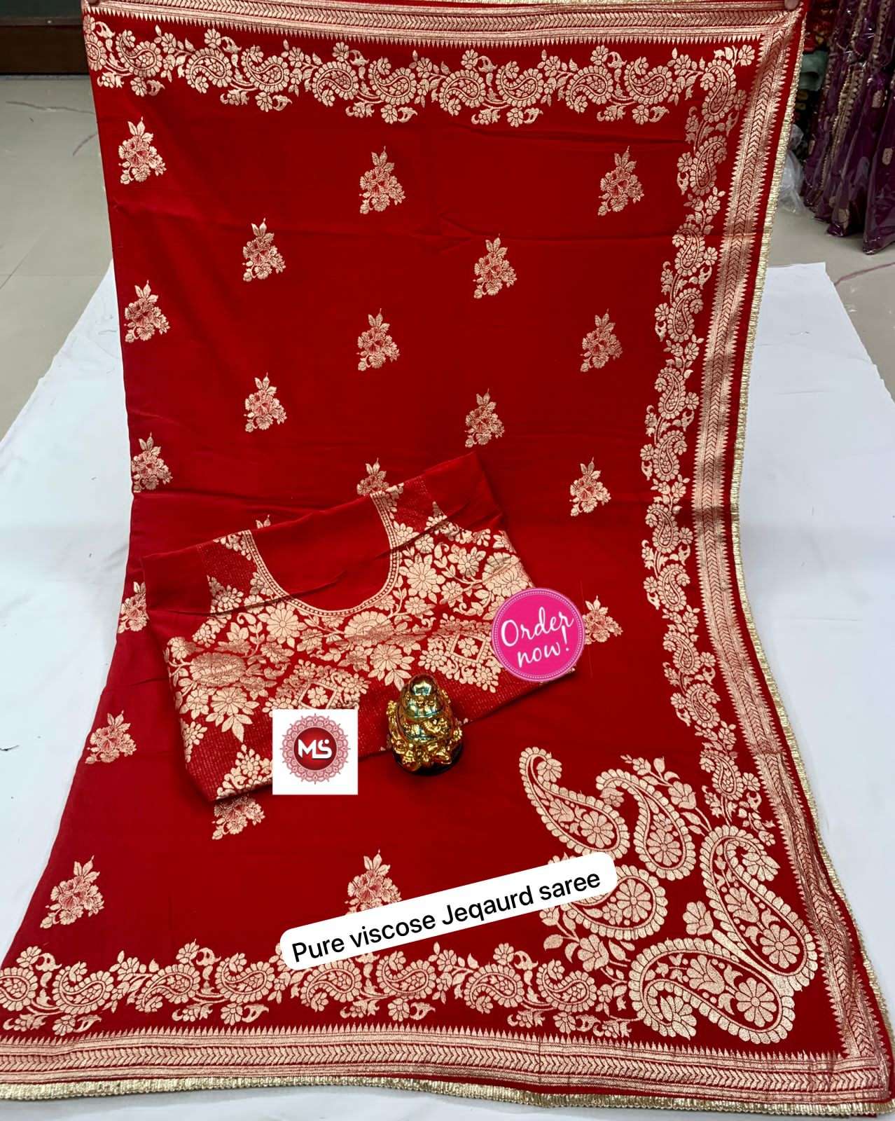 Ms brand desigber pure viscose silk saree zari weaving border