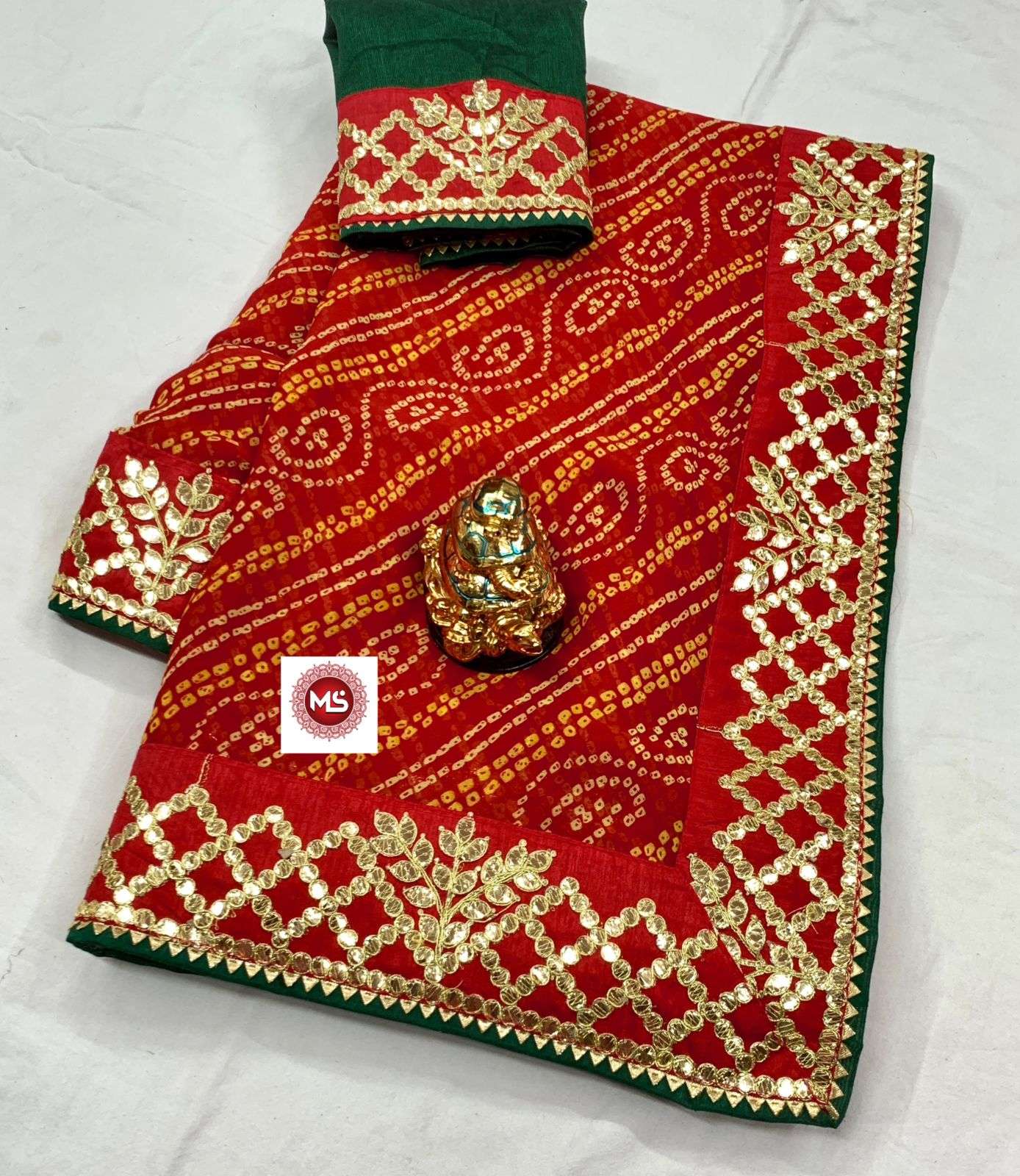 ms brand designer georgette bandhani saree
