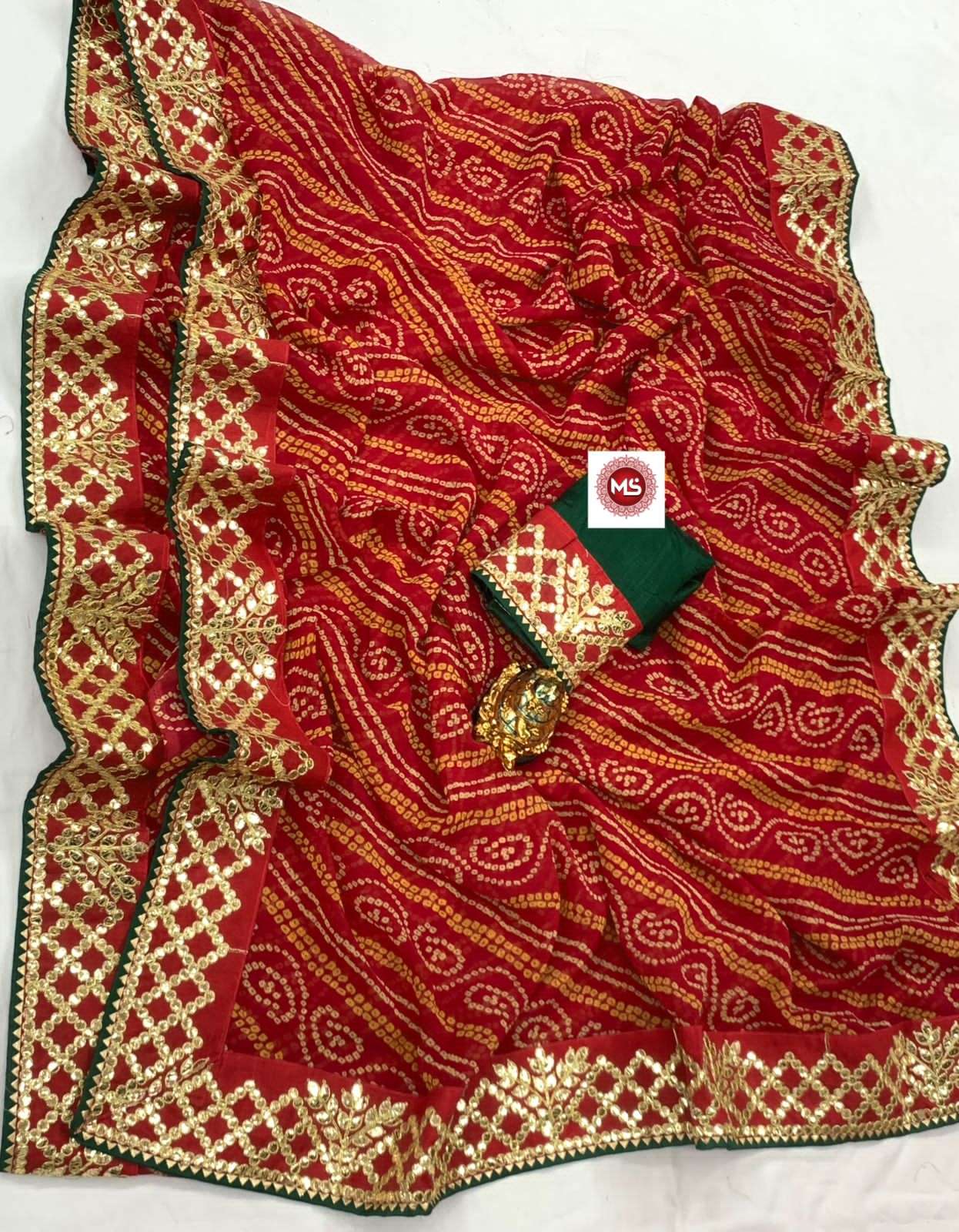 ms brand designer georgette bandhani saree