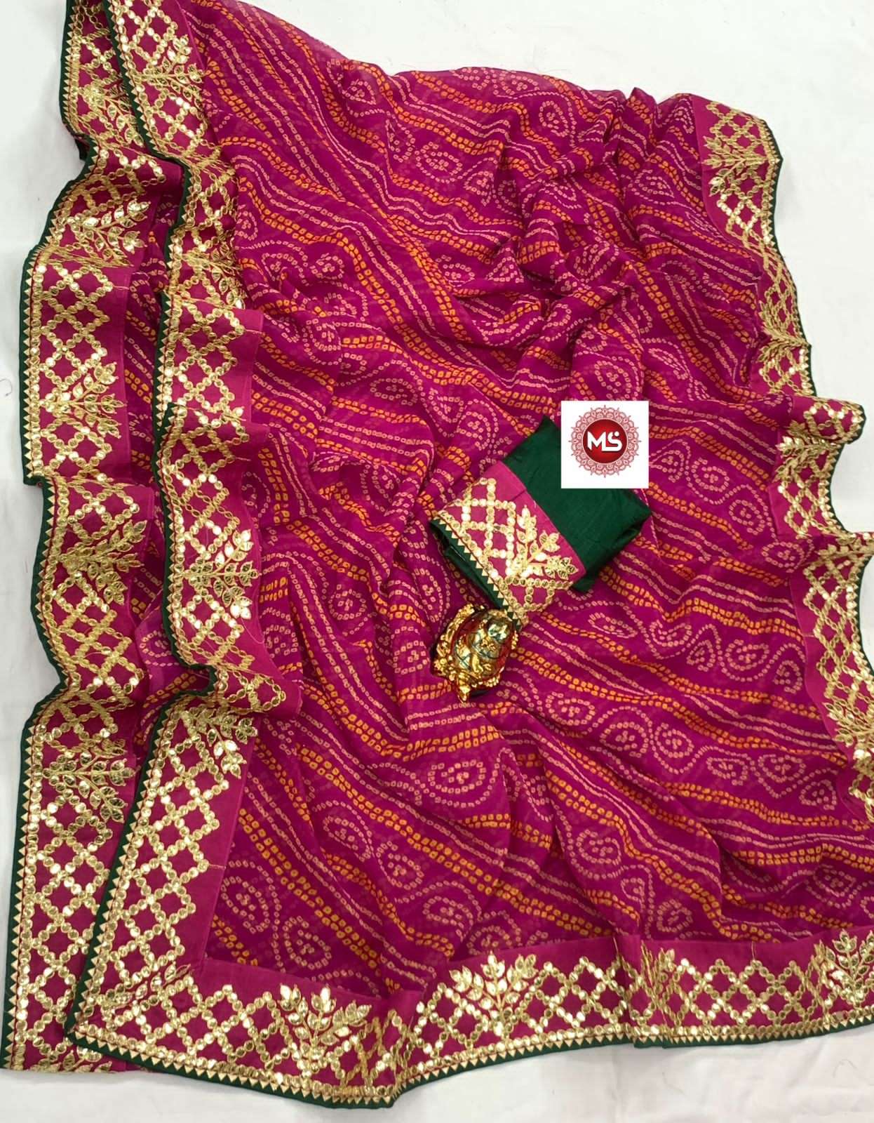 ms brand designer georgette bandhani saree