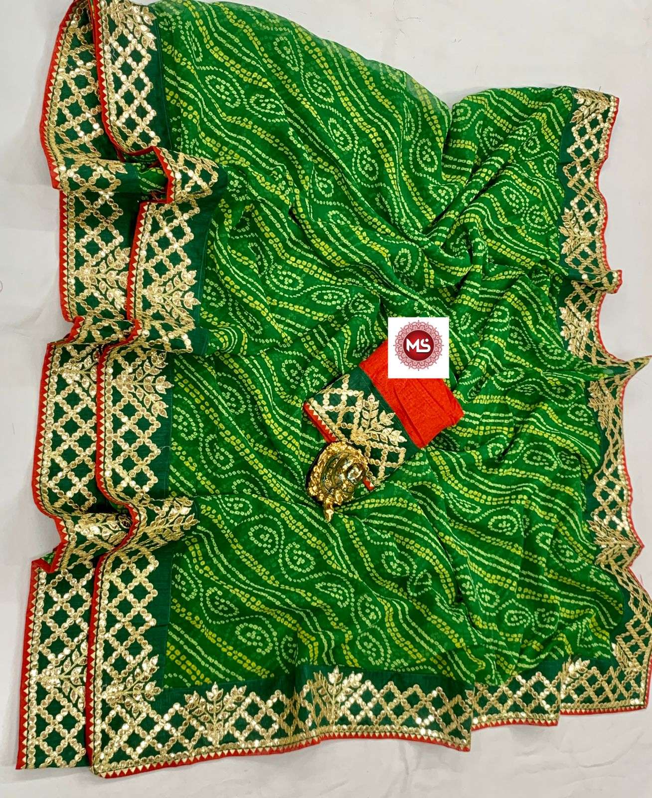 ms brand designer georgette bandhani saree