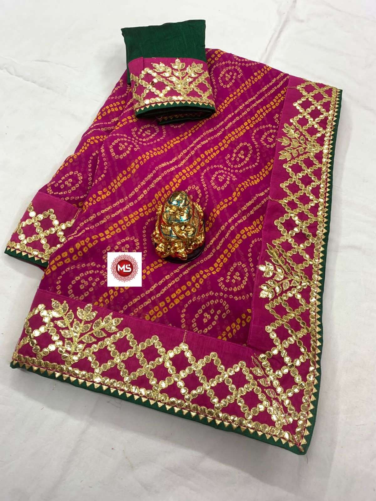 ms brand designer georgette bandhani saree