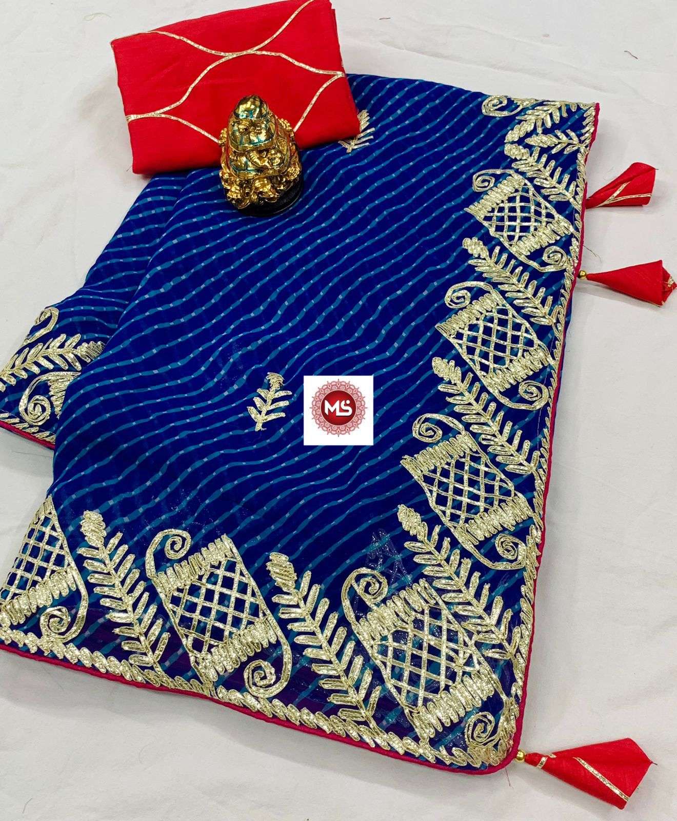 ms brand designer georgette lehriya printed saree