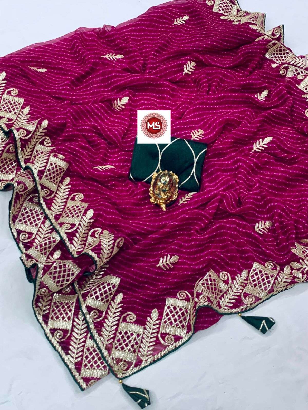 ms brand designer georgette lehriya printed saree