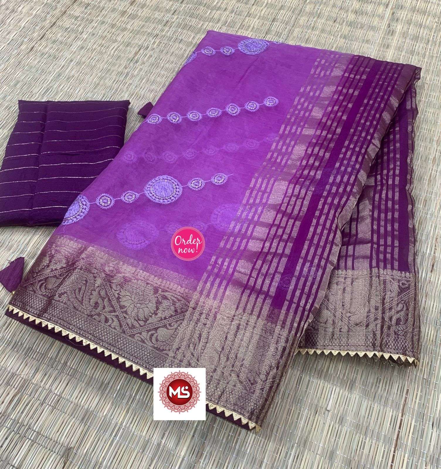 ms brand designer soft organza border sarees