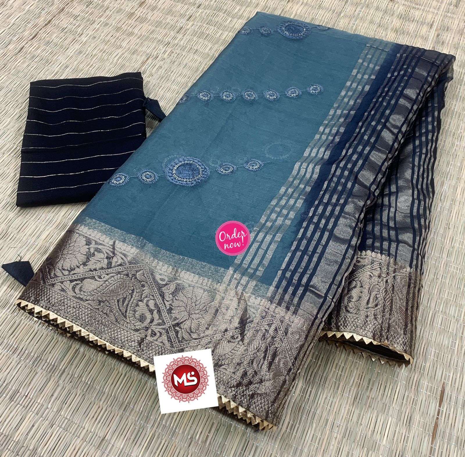 ms brand designer soft organza border sarees