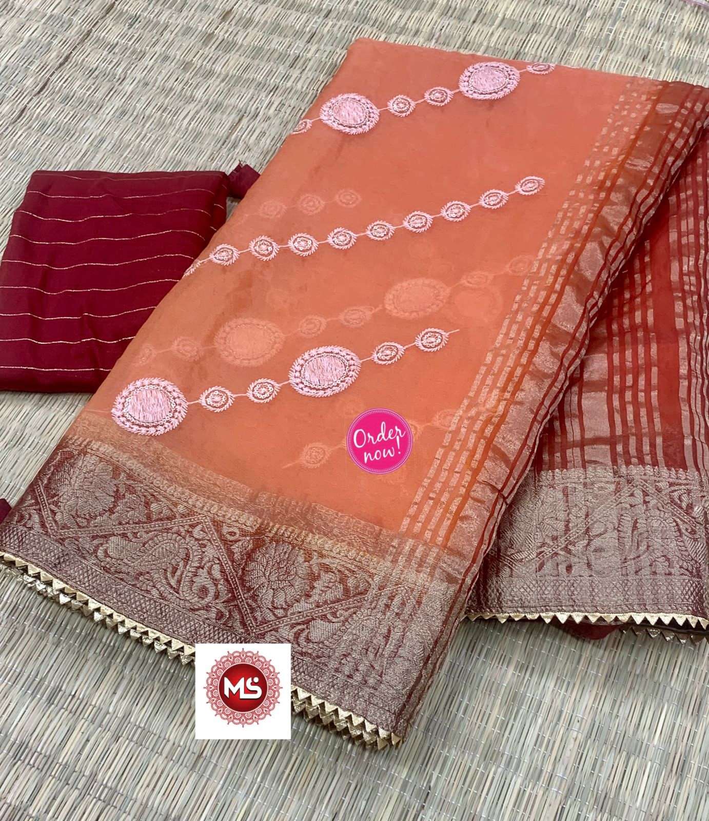 ms brand designer soft organza border sarees