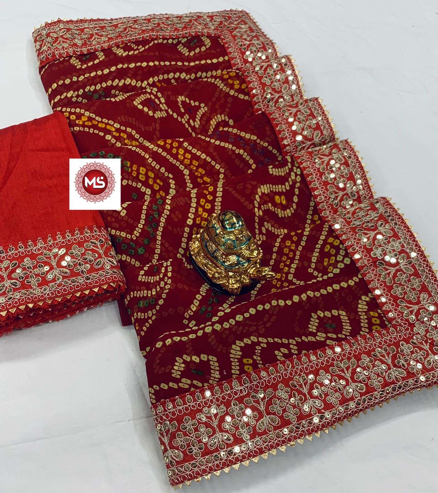 ms brand georgette bandhani multi sequence saree
