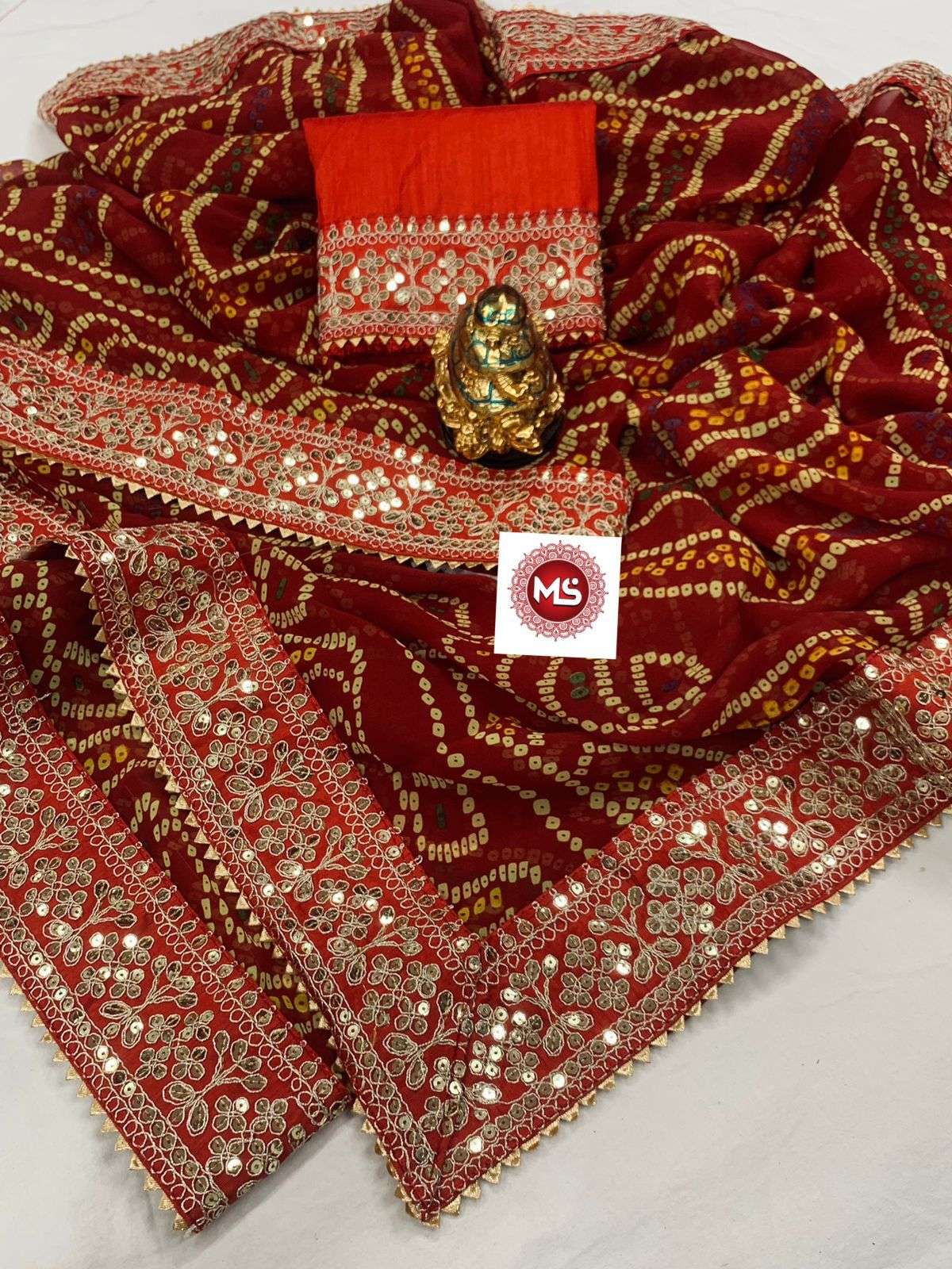 ms brand georgette bandhani multi sequence saree