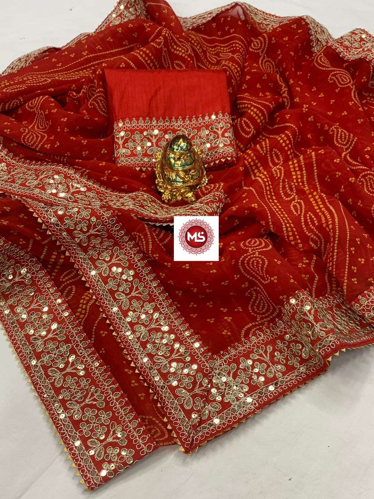 ms brand georgette bandhani multi sequence saree