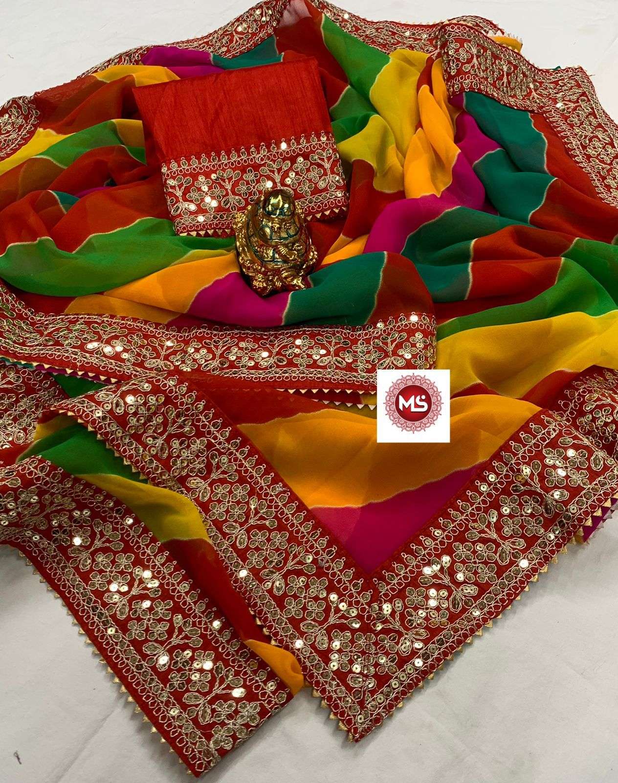 ms brand georgette bandhani multi sequence saree
