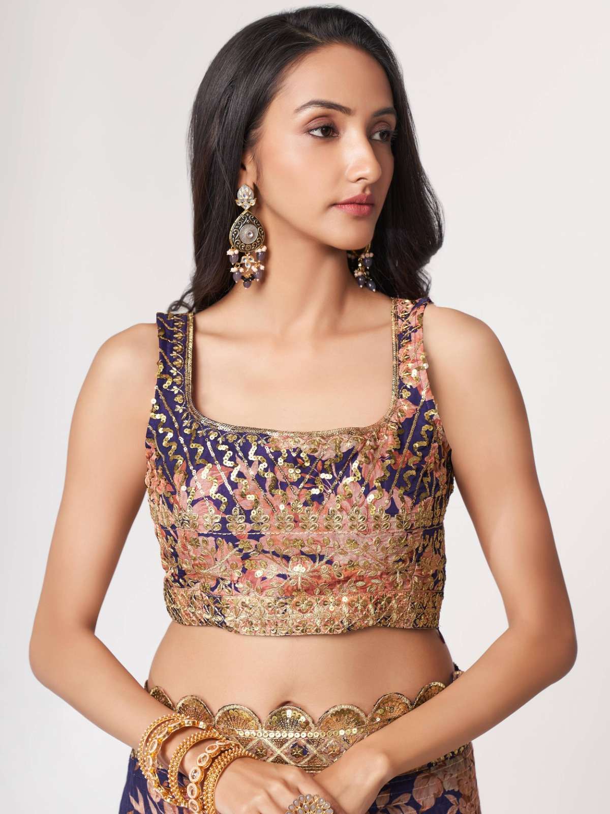 pr 1108 fancy floral printed purple color organza saree