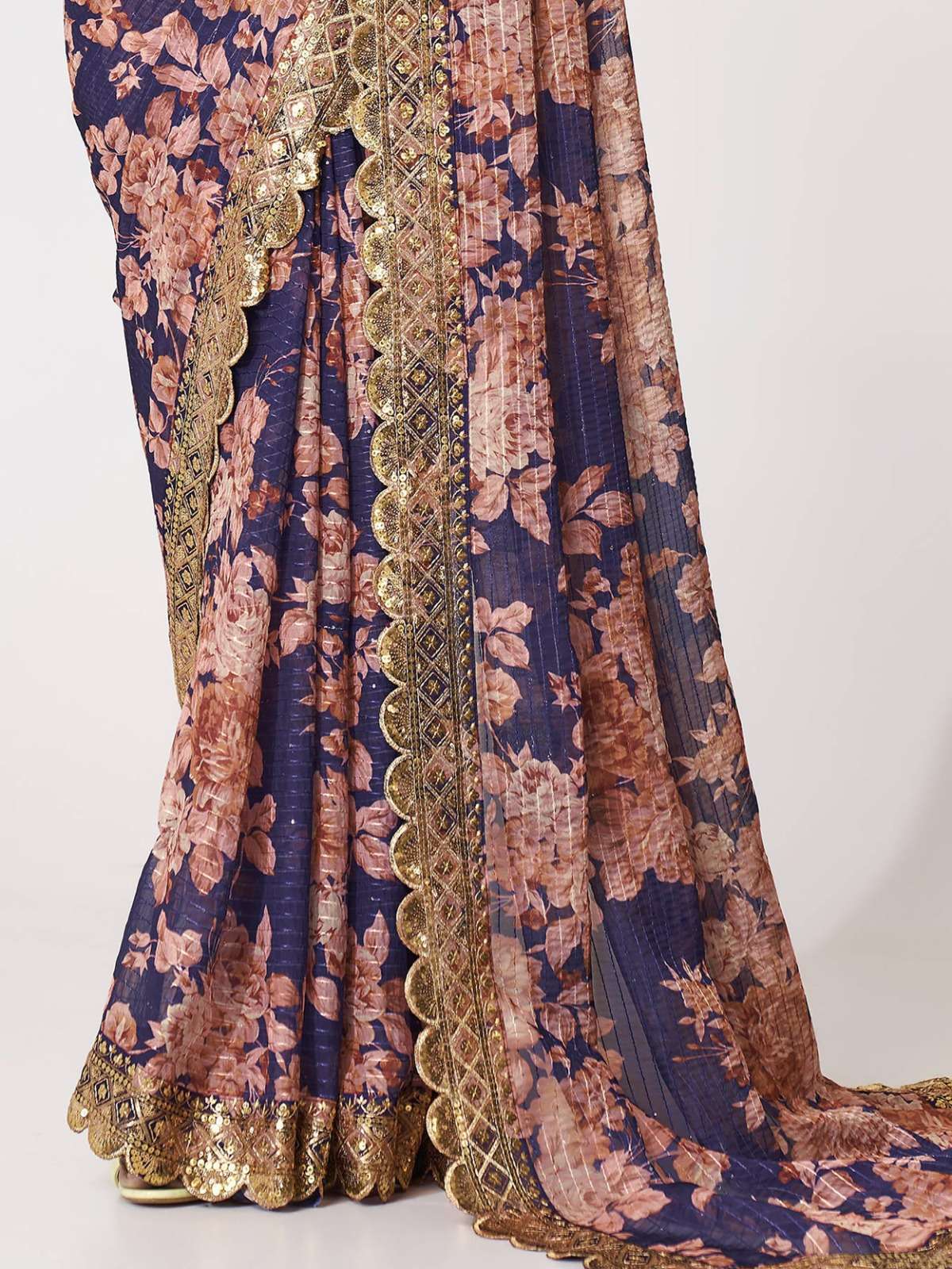 pr 1108 fancy floral printed purple color organza saree