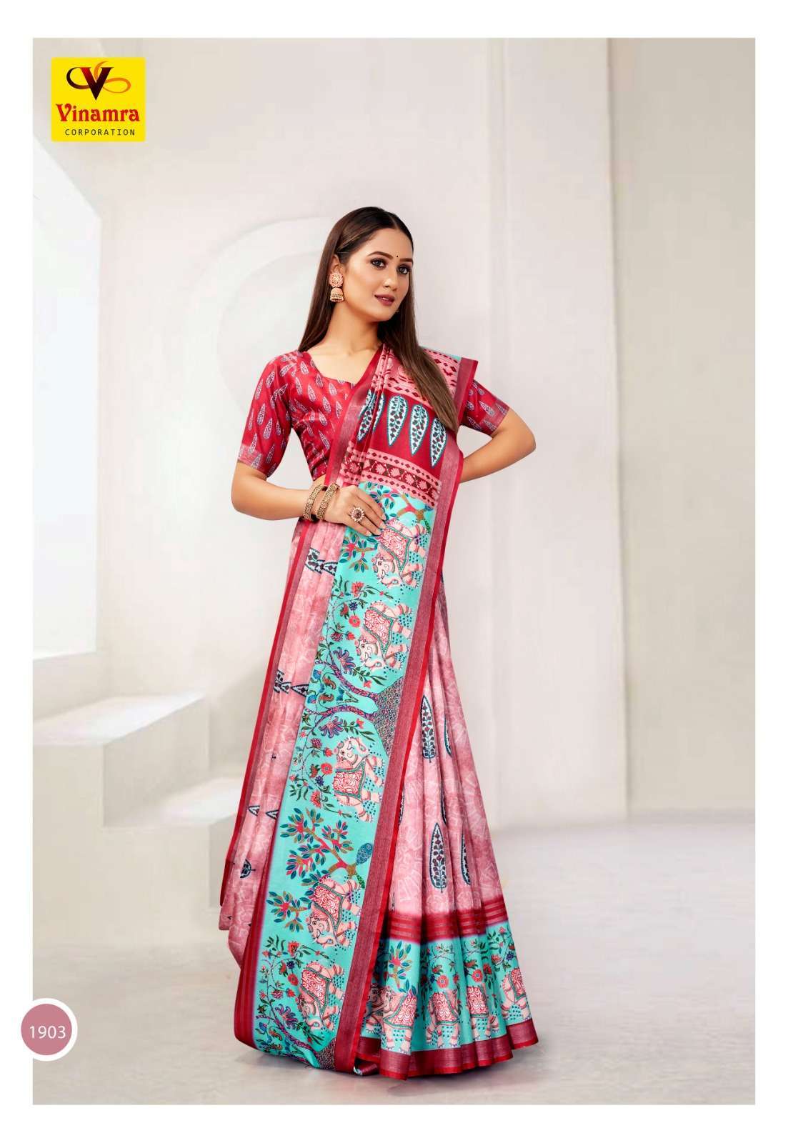 vinamra coral digital vol 1 series 1901-1908 cotton zari saree