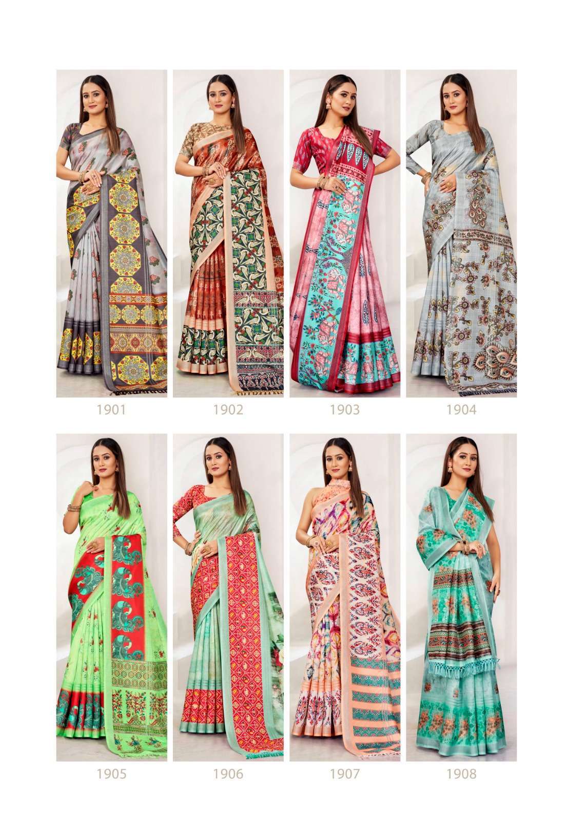 vinamra coral digital vol 1 series 1901-1908 cotton zari saree