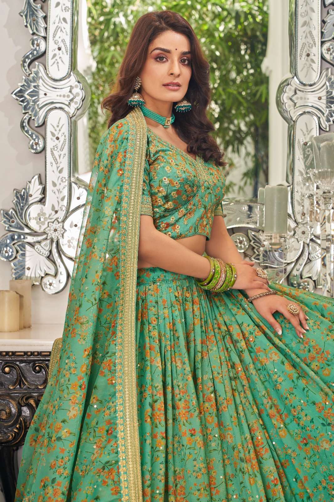 zeel 7423 Organza Zari Embroidery Work with Floral Print lehenga