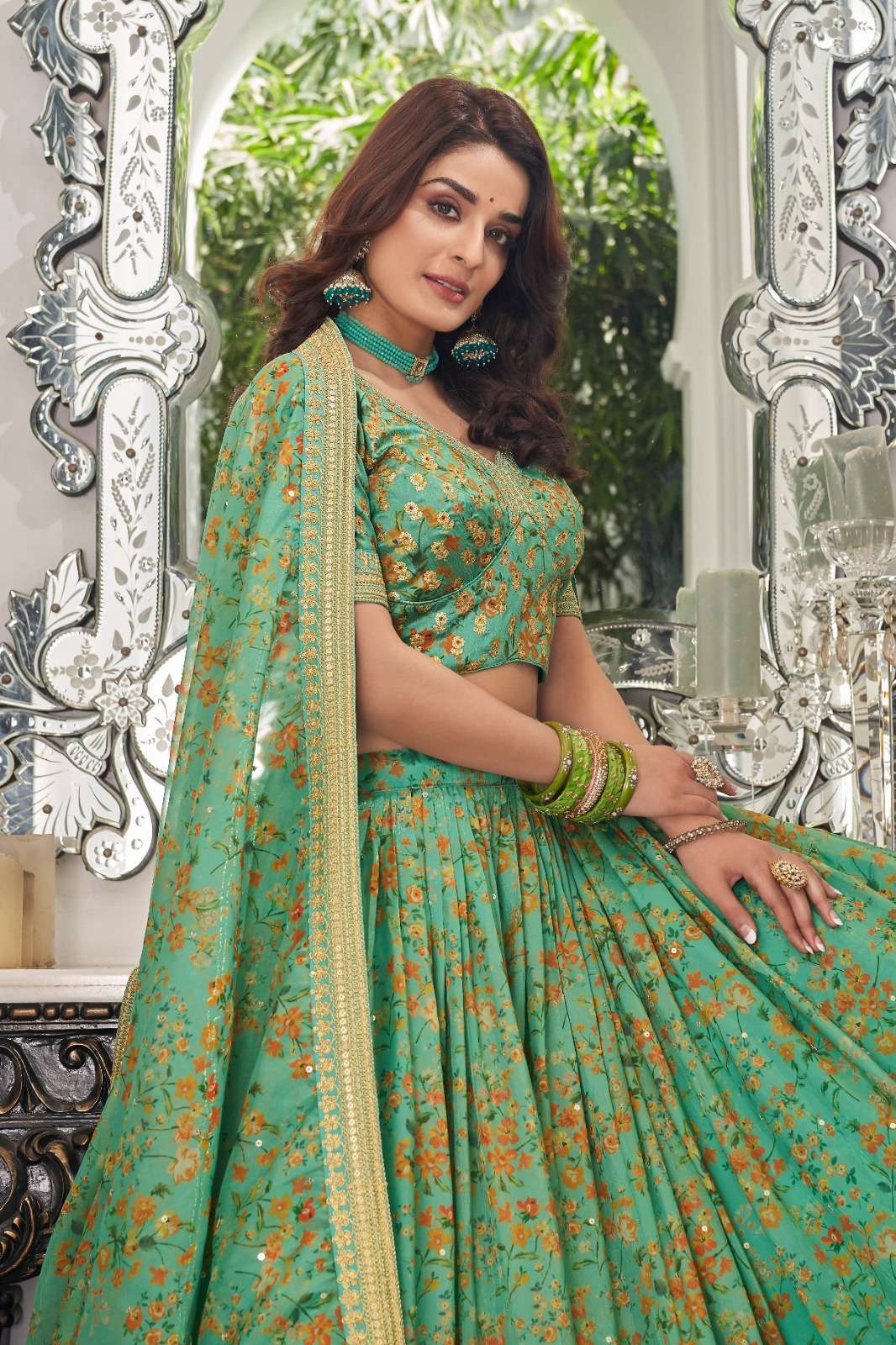 zeel 7423 Organza Zari Embroidery Work with Floral Print lehenga