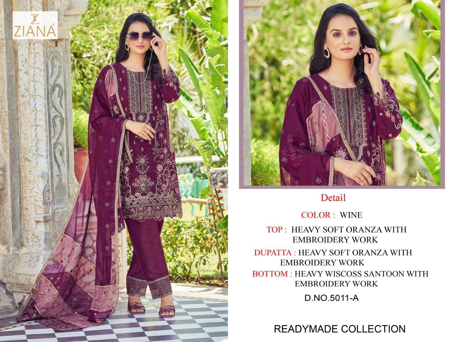 ziana 5011 colors Soft organza readymade suit