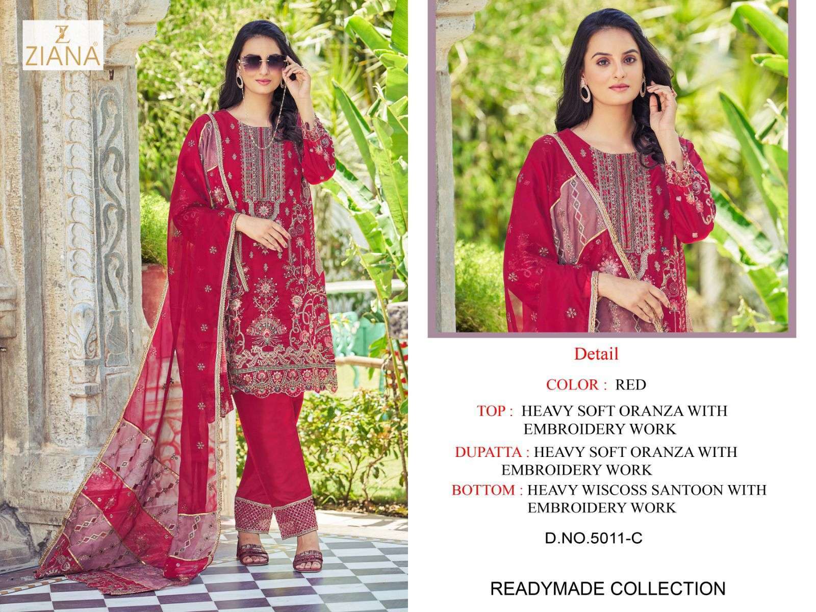 ziana 5011 colors Soft organza readymade suit