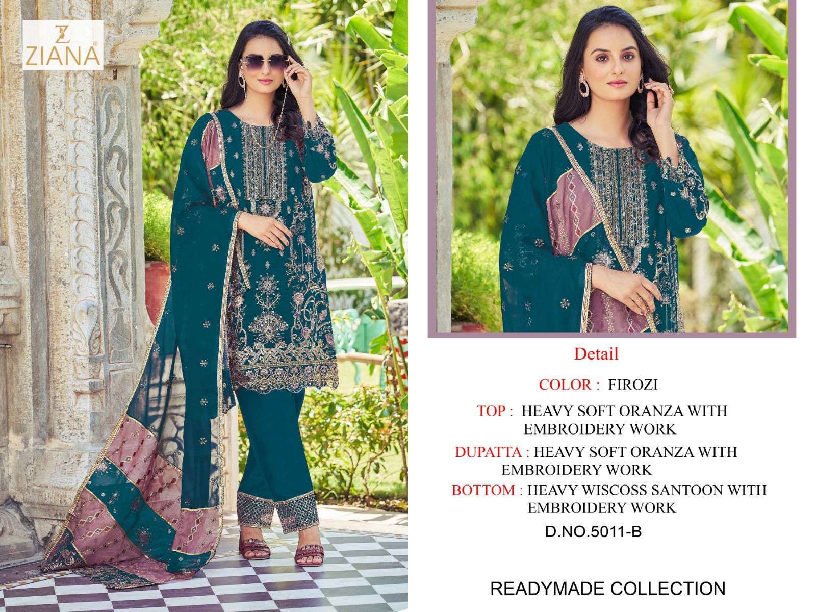 ziana 5011 colors Soft organza readymade suit