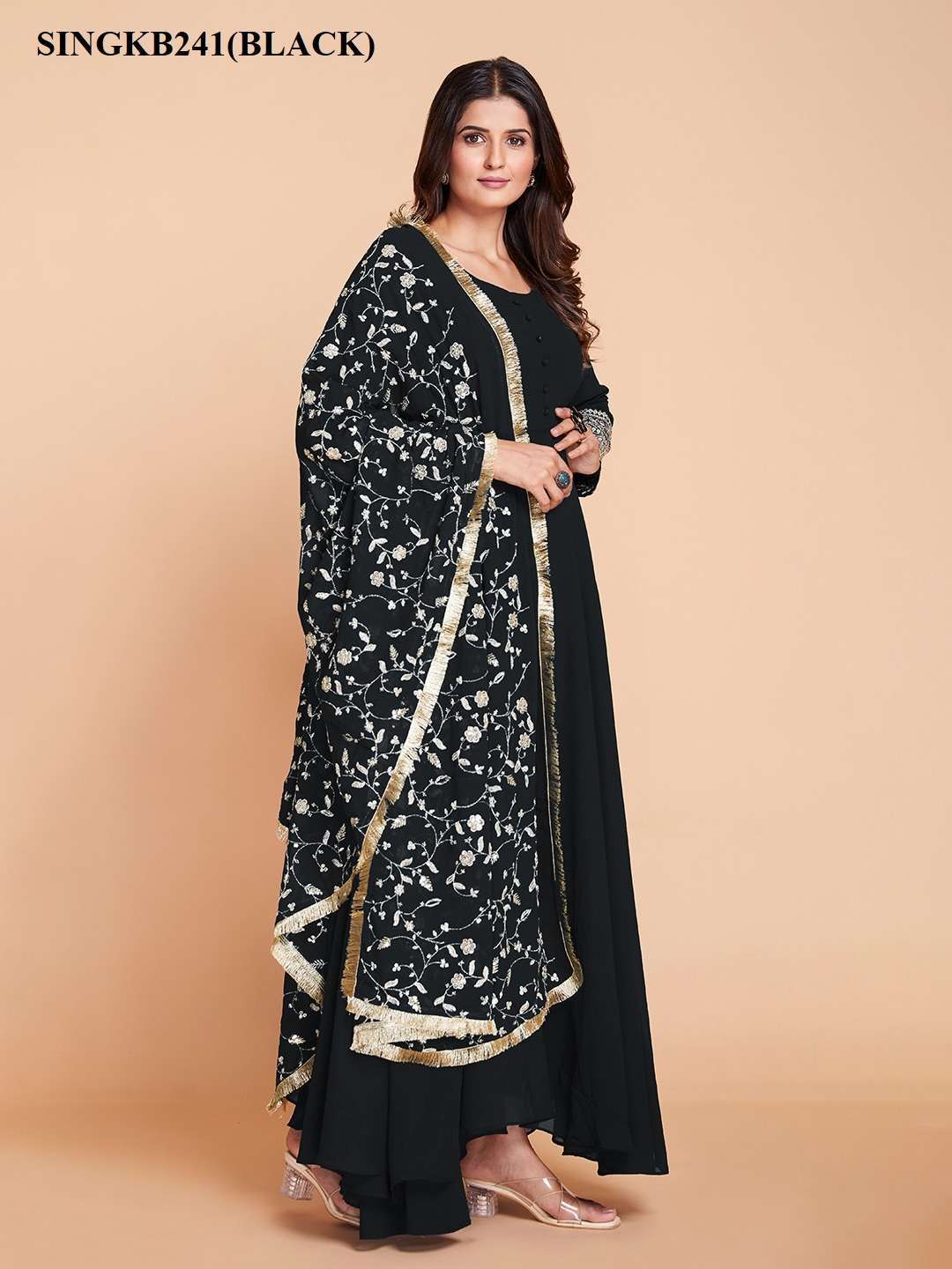 arya designs singkb241black color faux georgette suit 