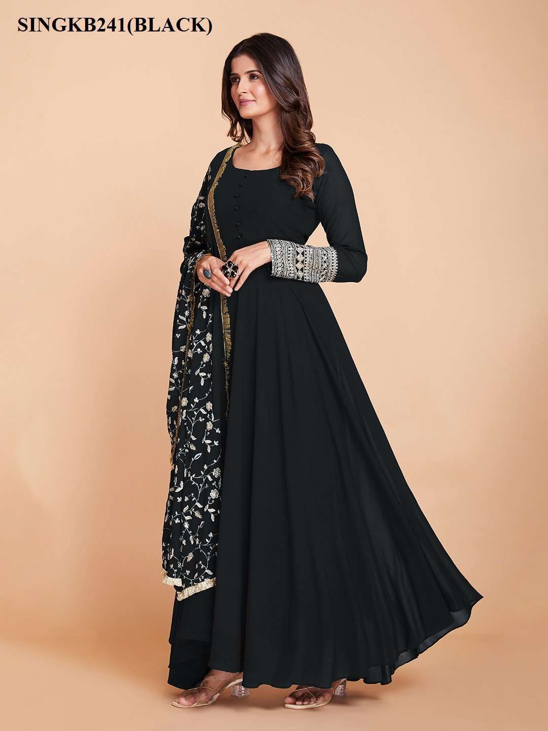 arya designs singkb241black color faux georgette suit 