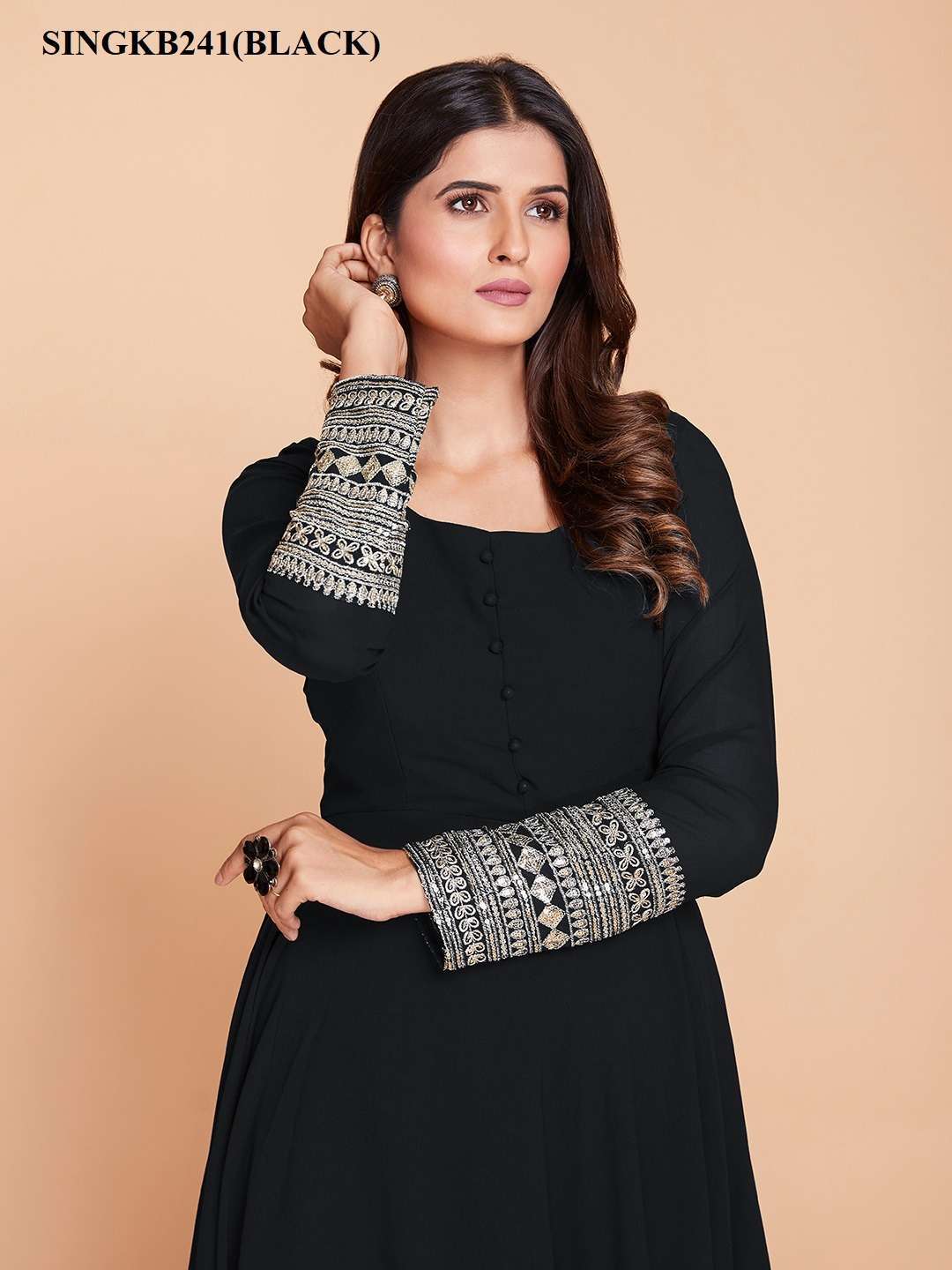 arya designs singkb241black color faux georgette suit 