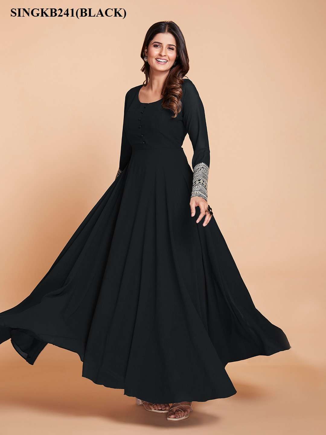 arya designs singkb241black color faux georgette suit 