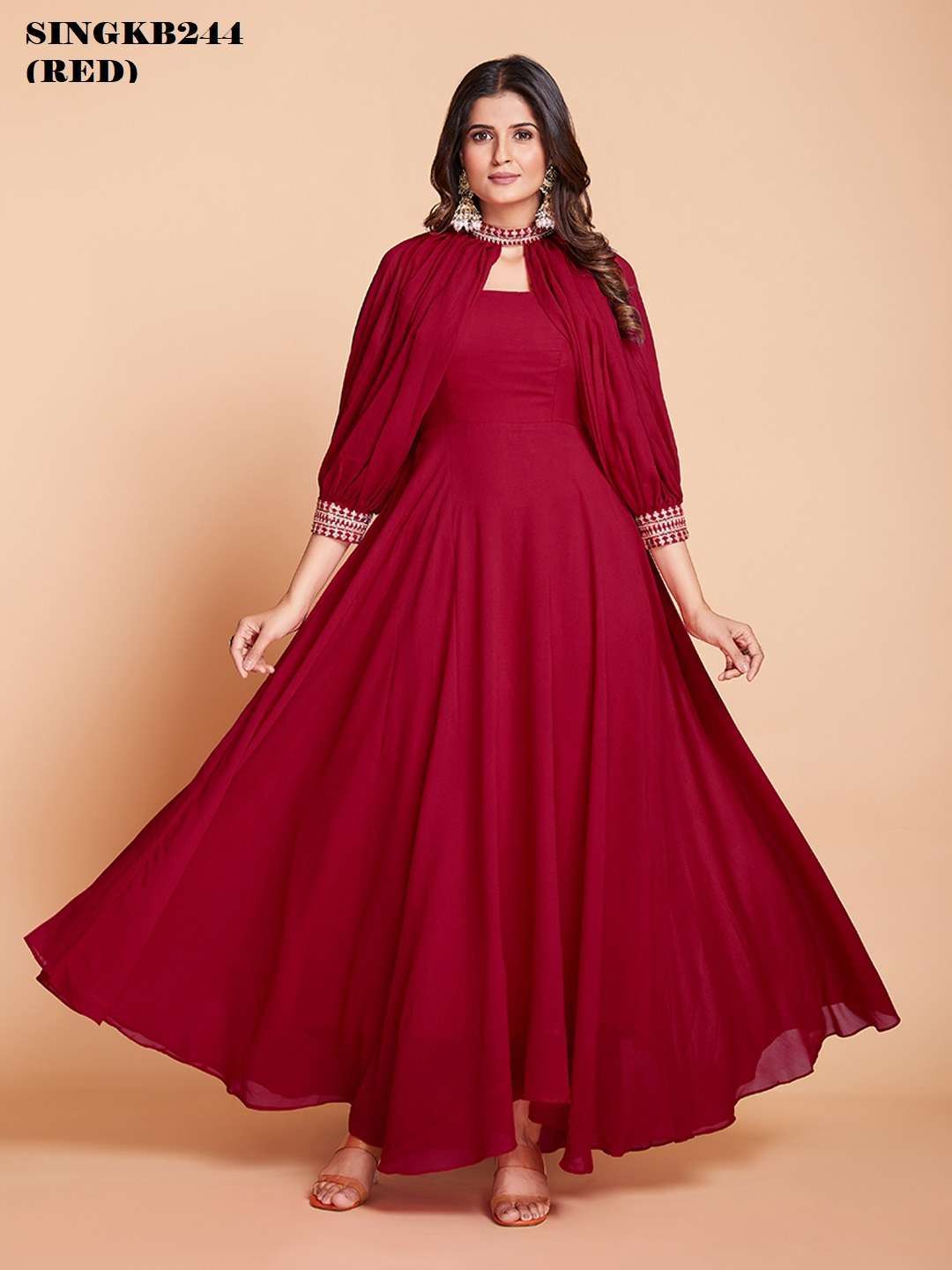 arya designs singkb244 red color faux georgette long gown