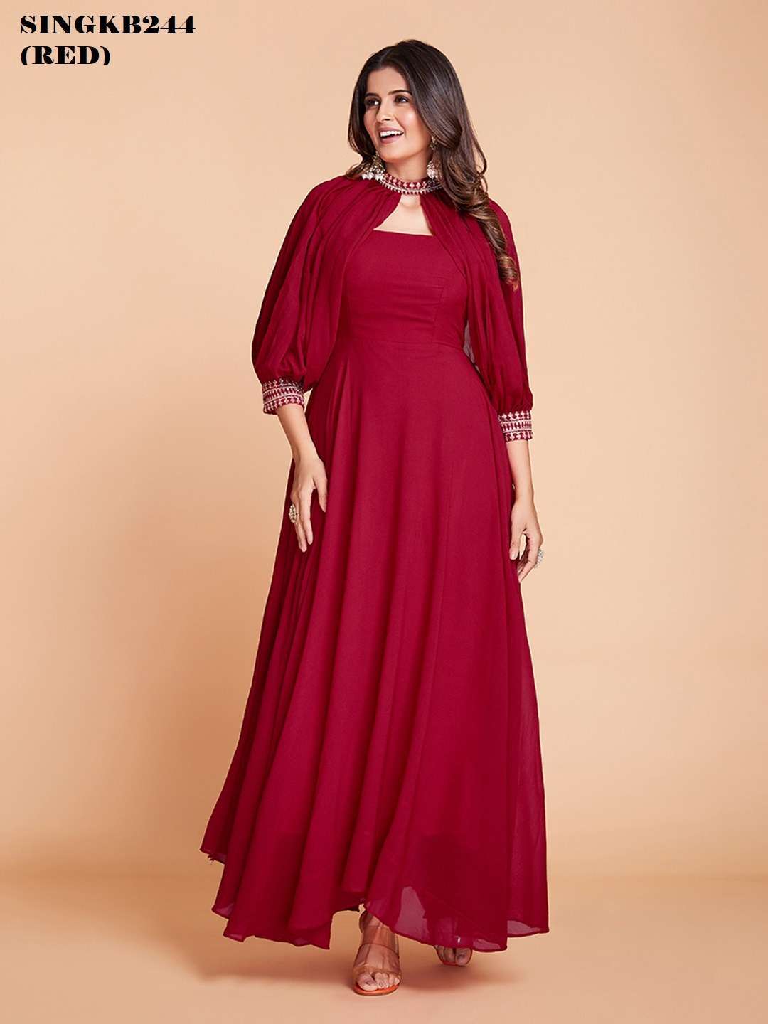 arya designs singkb244 red color faux georgette long gown