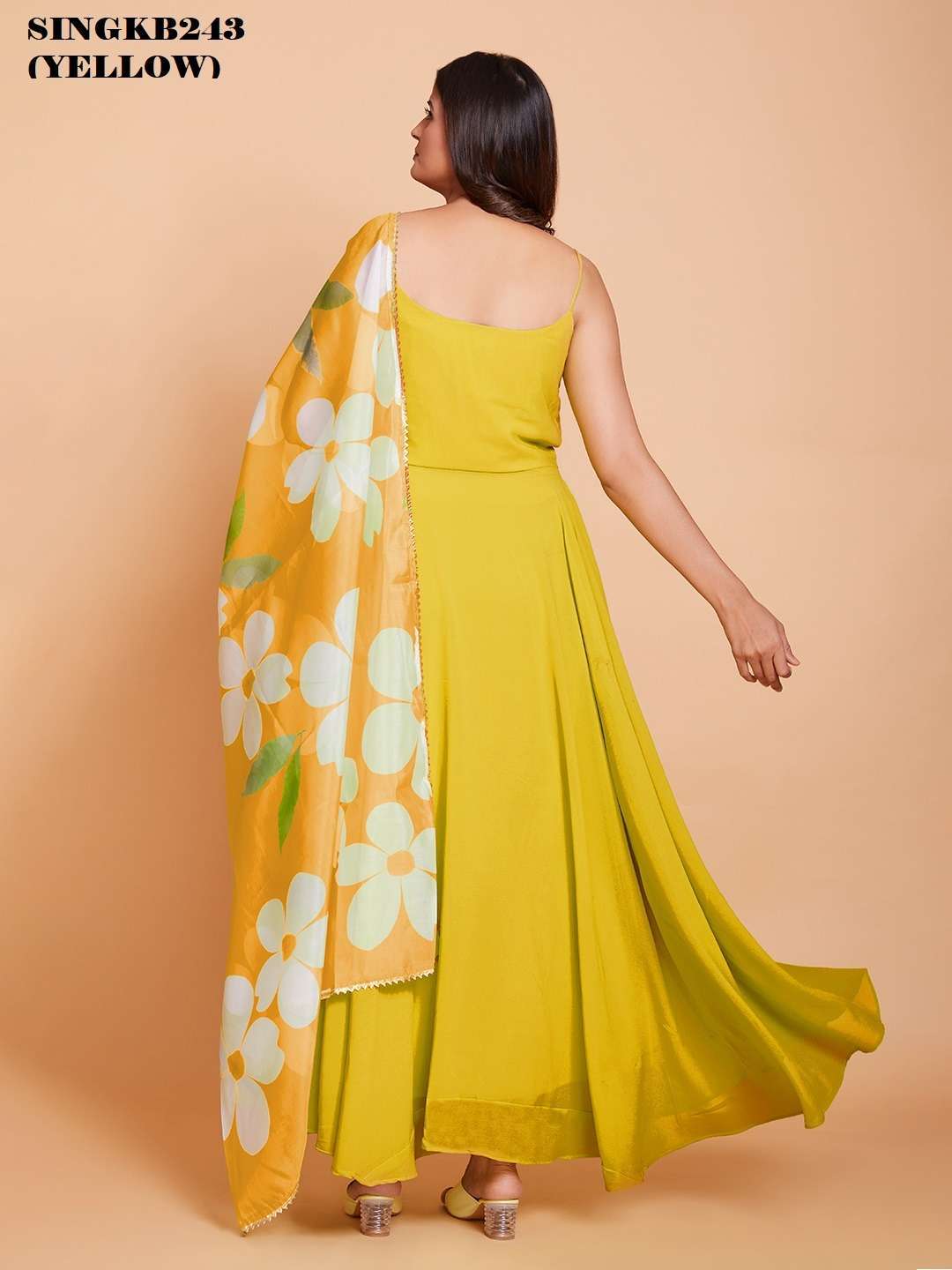 arya singkb243 yellow color fancy long gown with dupatta 