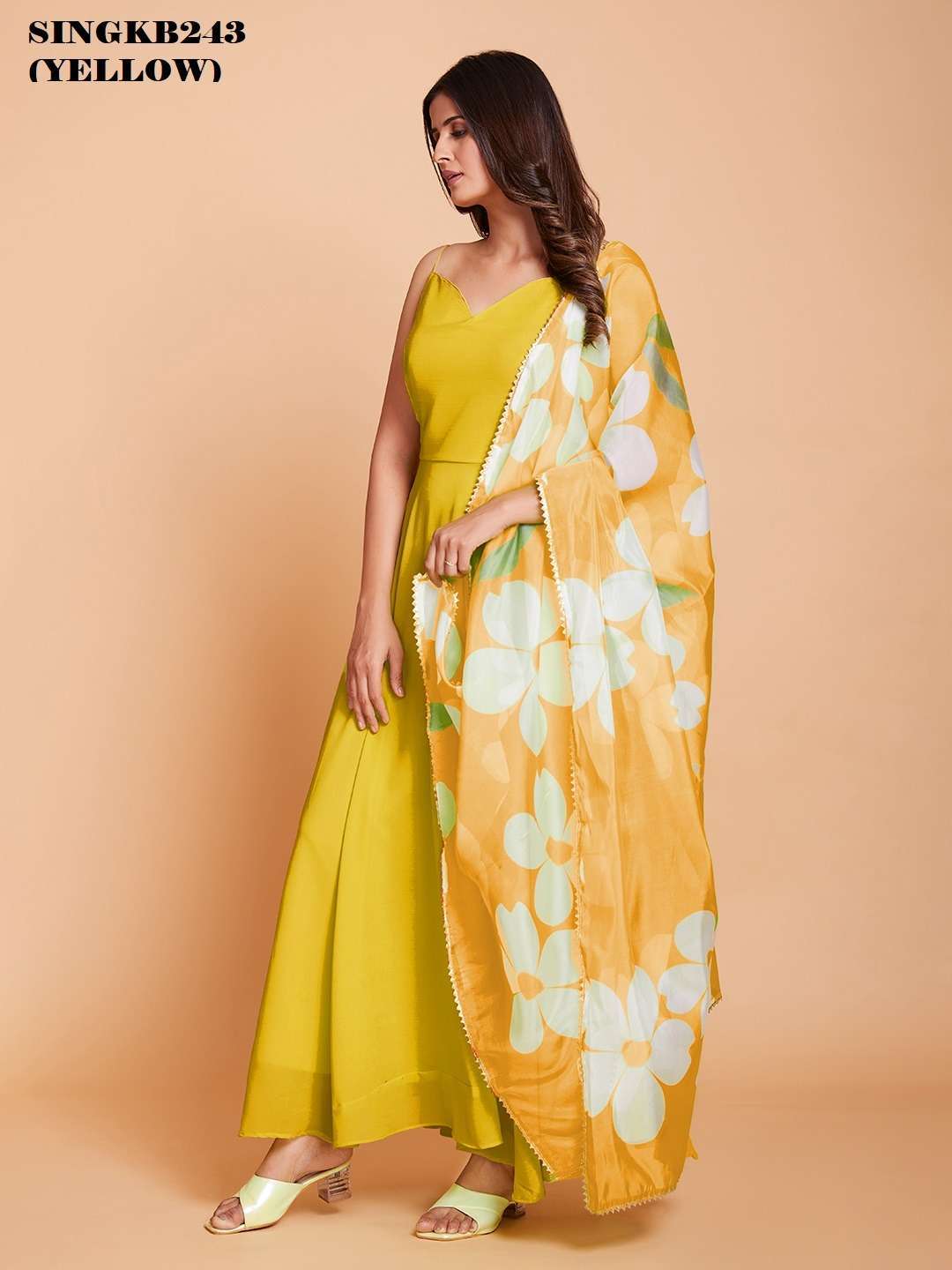 arya singkb243 yellow color fancy long gown with dupatta 