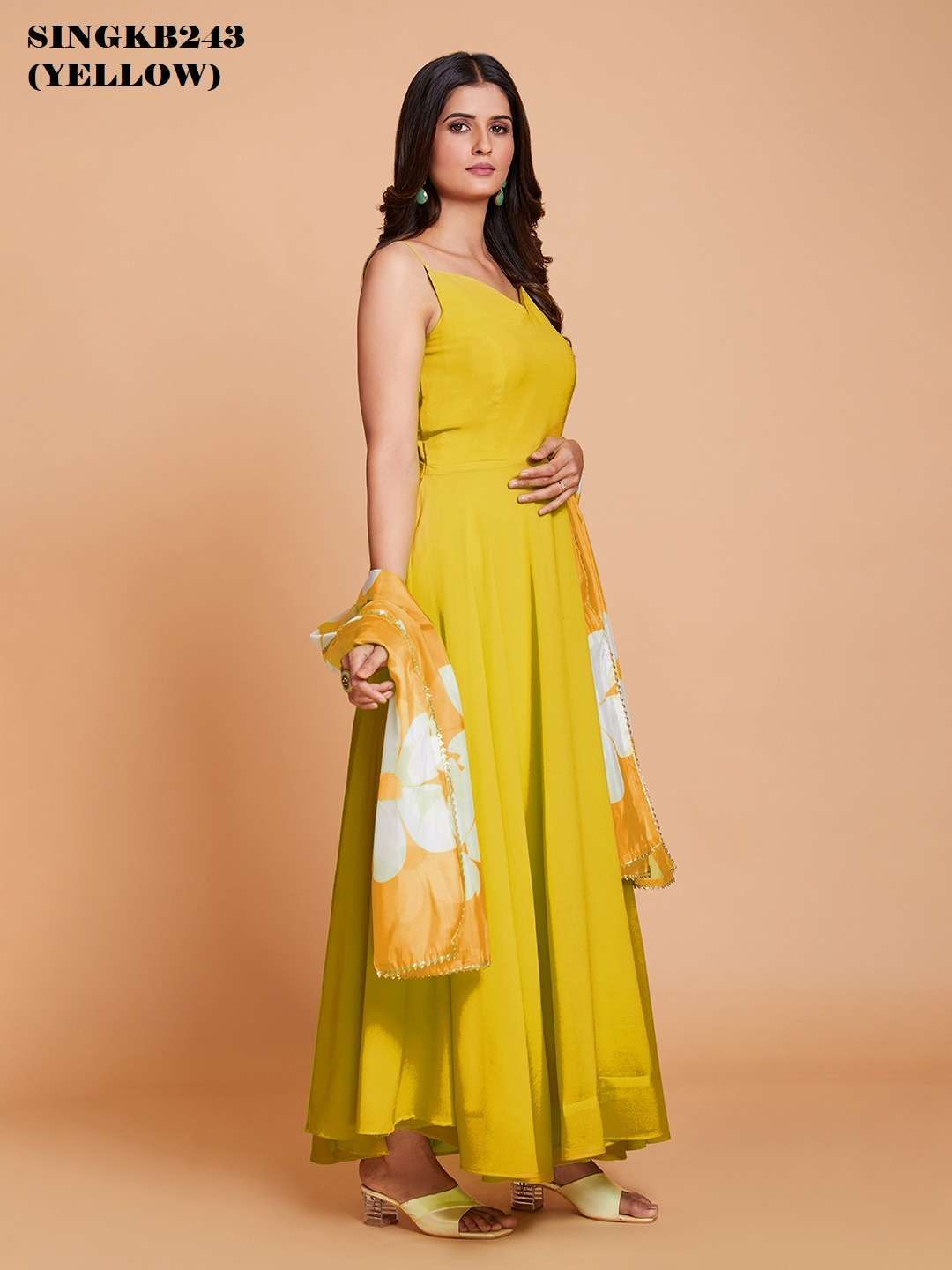 arya singkb243 yellow color fancy long gown with dupatta 