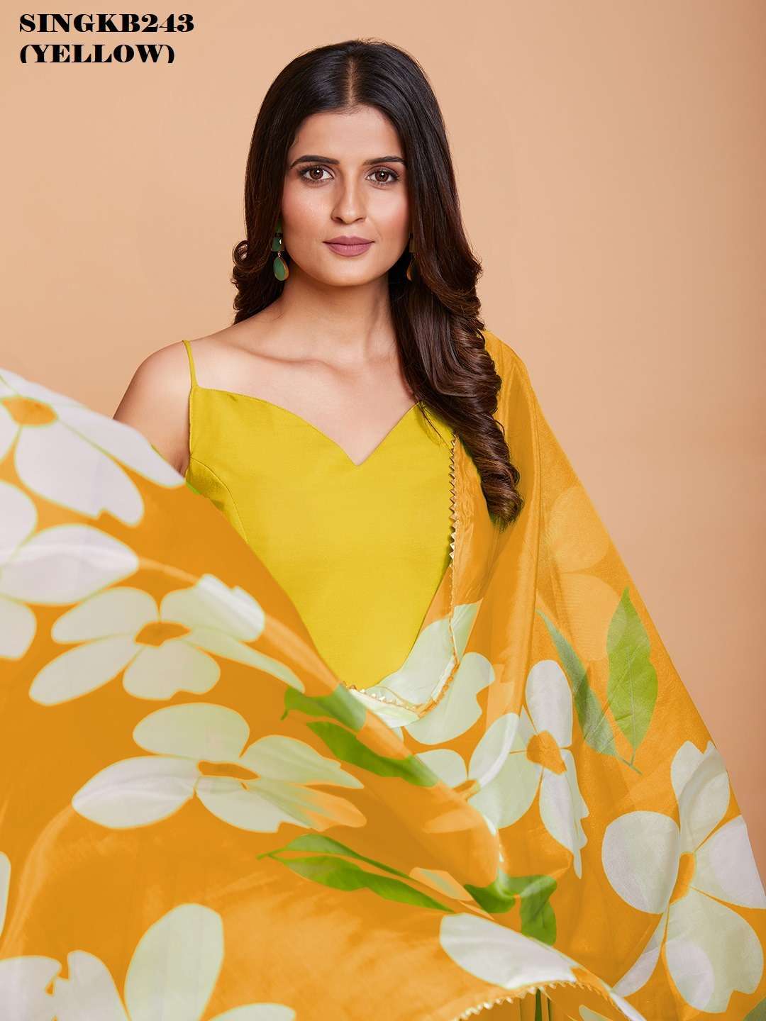 arya singkb243 yellow color fancy long gown with dupatta 