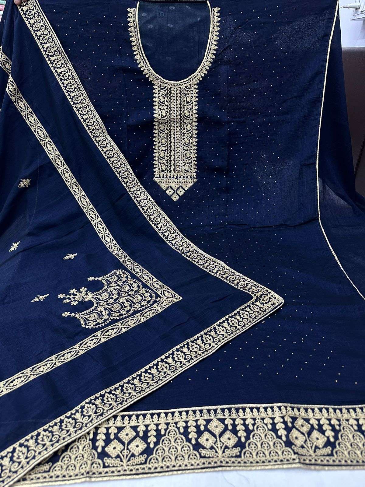 pr corner point fancy amazing work designer vichitra silk unstitch salwar kameez