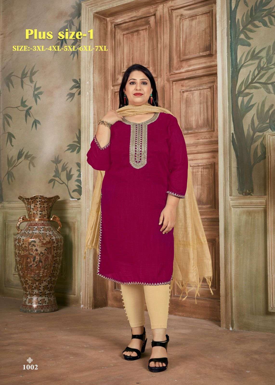 pr plus size vol 1 fancy work silk kurti with dupatta