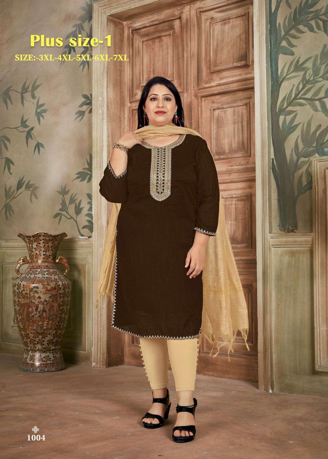 pr plus size vol 1 fancy work silk kurti with dupatta