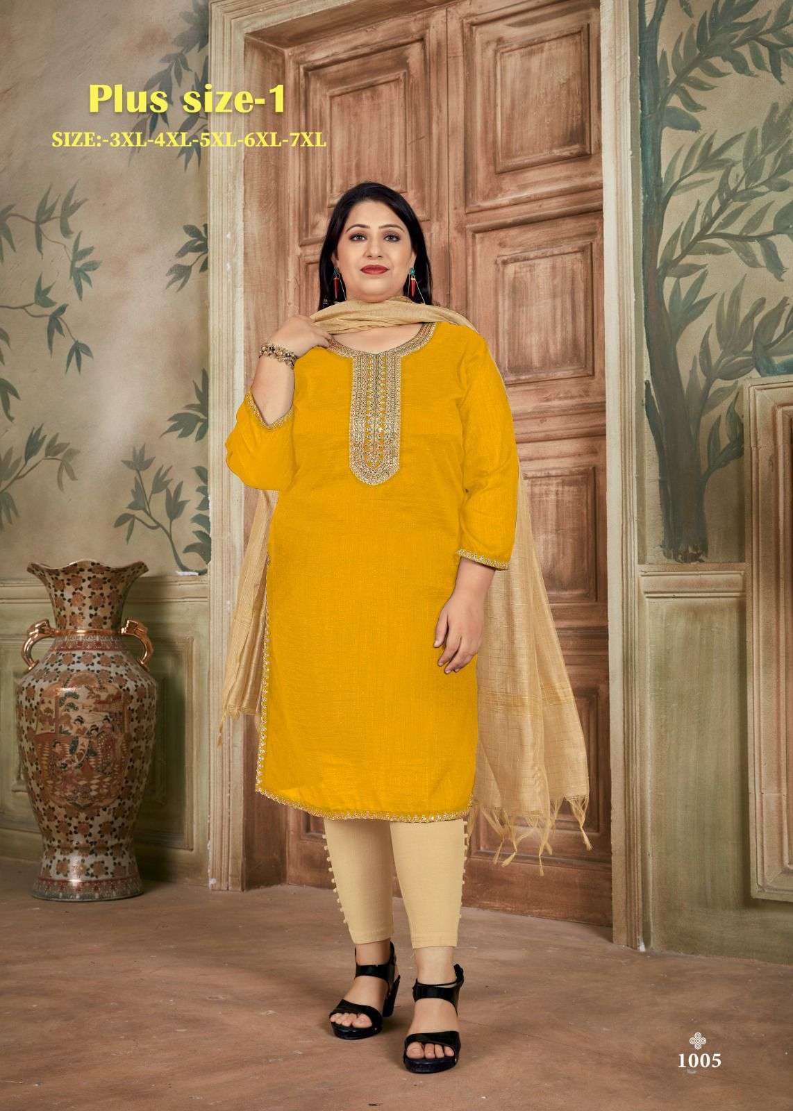 pr plus size vol 1 fancy work silk kurti with dupatta