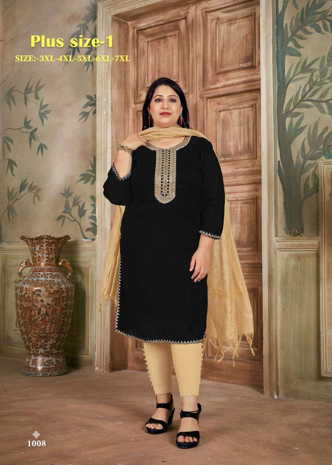 pr plus size vol 1 fancy work silk kurti with dupatta