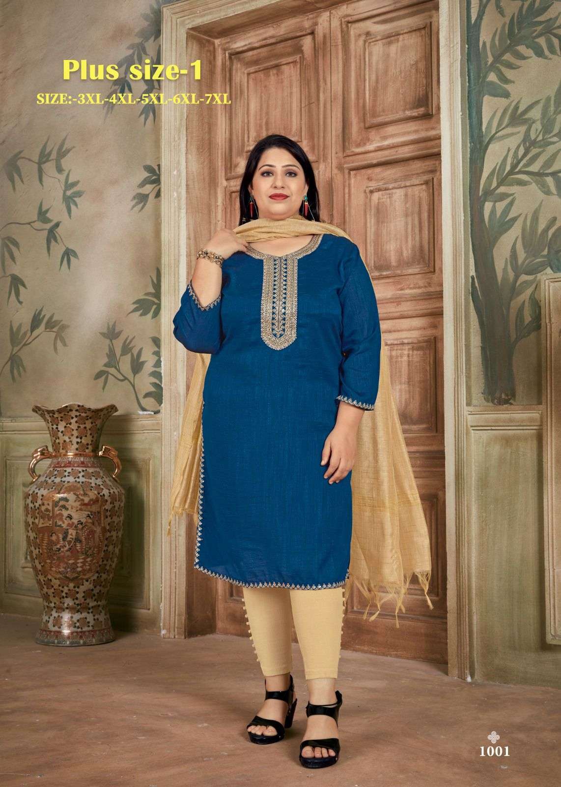 pr plus size vol 1 fancy work silk kurti with dupatta
